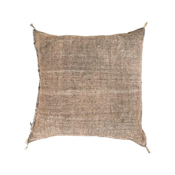 Artisanal Handmade Moroccan embroidered cactus silk sabra pillow brown handwoven