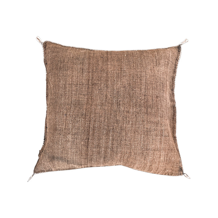 Artisanal Handmade Moroccan embroidered cactus silk sabra pillow brown handwoven