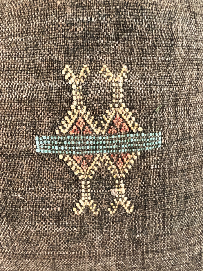 Artisanal Handmade Moroccan embroidered cactus silk sabra pillow brown handwoven
