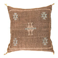 Artisanal Handmade Moroccan embroidered cactus silk sabra pillow brown handwoven