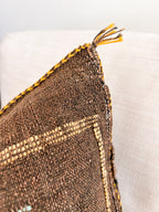 Artisanal Handmade Moroccan embroidered cactus silk sabra pillow brown handwoven