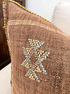 Artisanal Handmade Moroccan embroidered cactus silk sabra pillow brown handwoven