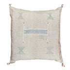 Artisanal Handmade Moroccan embroidered cactus silk sabra pillow handwoven gray beige taupe