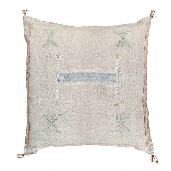 Artisanal Handmade Moroccan embroidered cactus silk sabra pillow handwoven gray beige taupe
