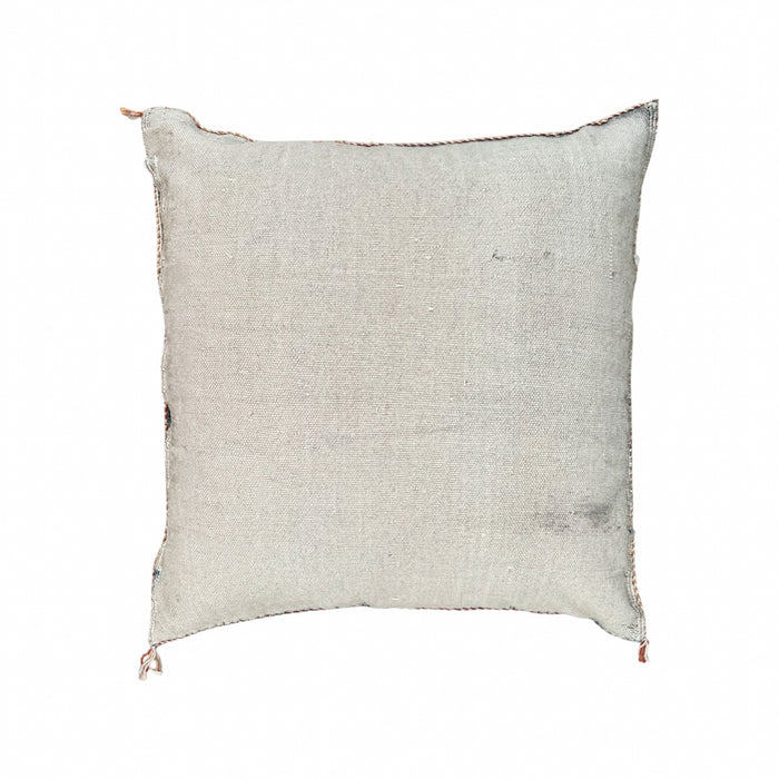 Artisanal Handmade Moroccan embroidered cactus silk sabra pillow handwoven gray beige taupe
