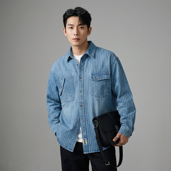 Chemise denim homme rayée coupe ample - Koreanxwear - Taille M
