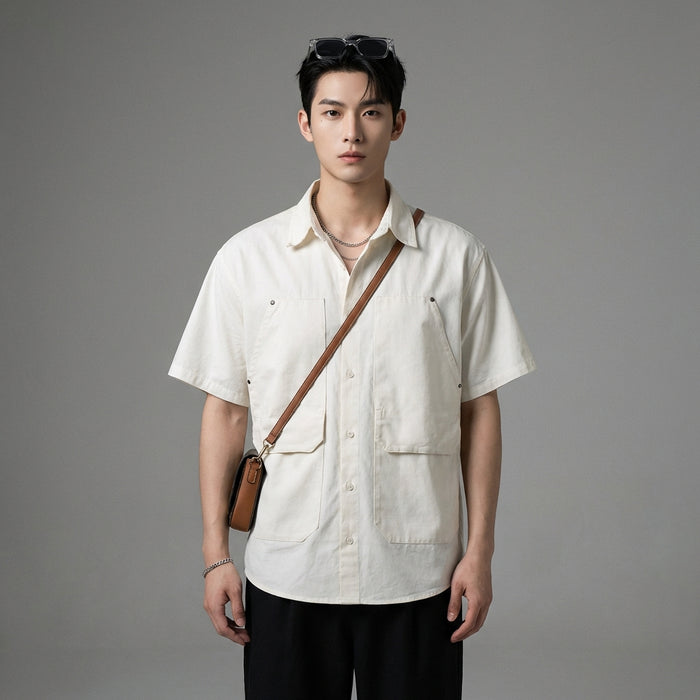Chemise streetwear à rayures, manches courtes, coupe ample - K-fashion - Taille M