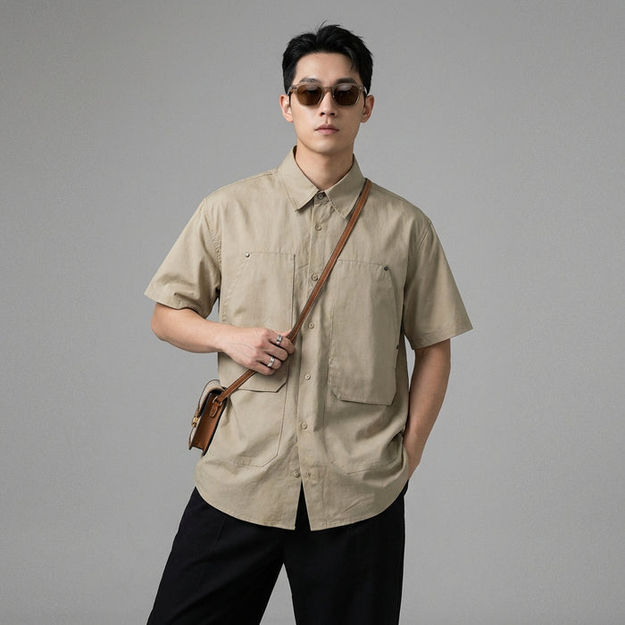 Chemise streetwear à rayures, manches courtes, coupe ample - K-fashion - Taille M