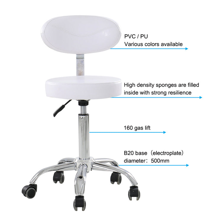Superior Stool with backrest | White or Black
