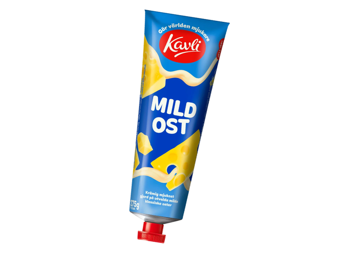 Kavli Mildost 275g – Swedish mild cream cheese spread in tube, smooth and creamy, made from selected mild cheeses, included in the Swedish Breakfast Box Medium