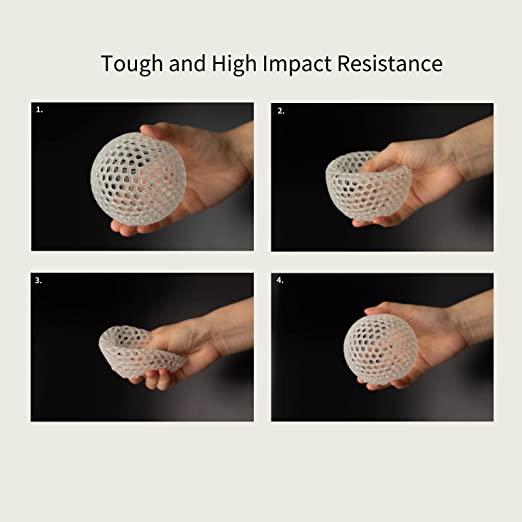 flexible 3D printing resin clear showing tough impact resistance ball being squeezed by hand