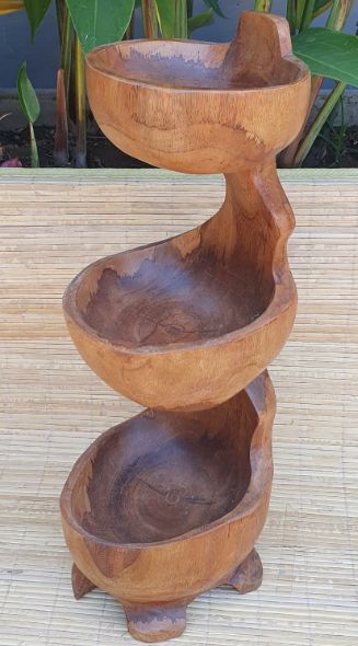 Three Tier Bowl Standing handcarved Teak Wood