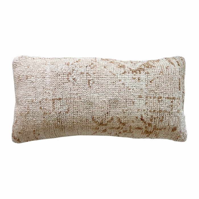 Tierra Handmade traditional Turkish oushak lumbar pillow cover made with vintage rugs 12x24 cream beige brown