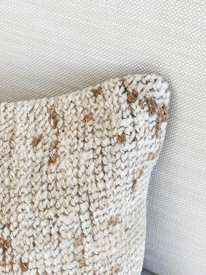 Tierra Handmade traditional Turkish oushak lumbar pillow cover made with vintage rugs 12x24 cream beige brown