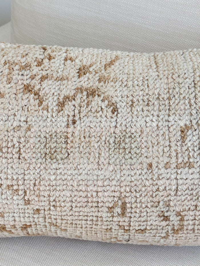 Tierra Handmade traditional Turkish oushak lumbar pillow cover made with vintage rugs 12x24 cream beige brown