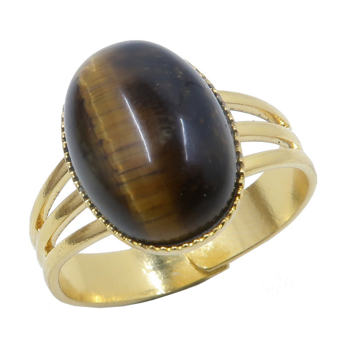 brown tigers eye oval in adjustable gold metal ring