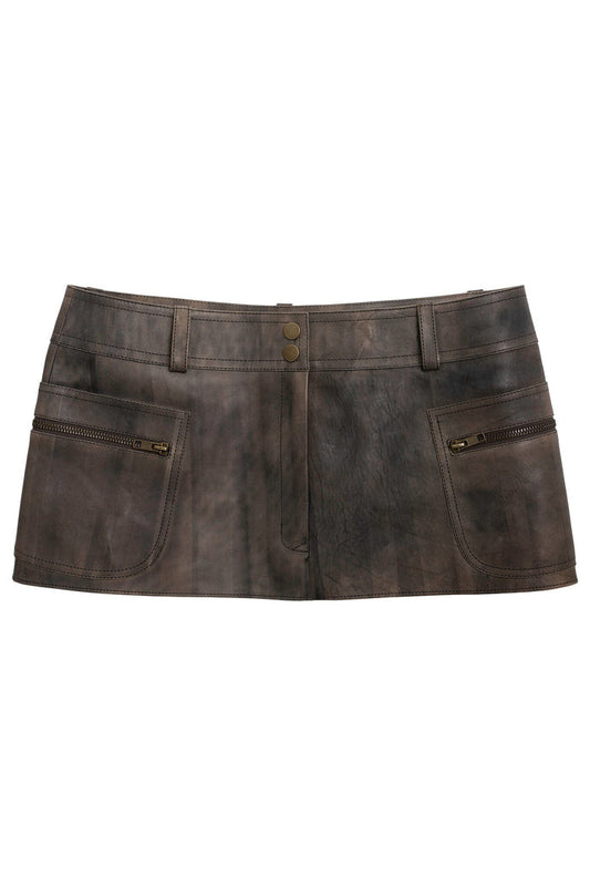 TOO-COOL Jeffrey Campbell Leather Mini Skirt Brown Distressed