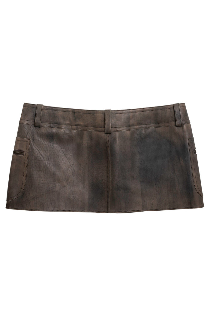 TOO-COOL Jeffrey Campbell Leather Mini Skirt Brown Distressed