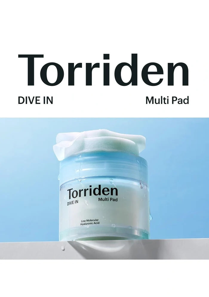 Torriden Multi Pad jar with blue cream on a light blue background