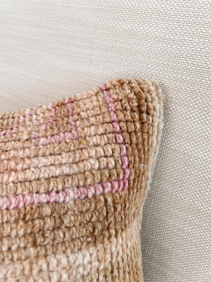 Handmade traditional Turkish oushak pillow cover made with vintage rugs 12x20 beige tan taupe