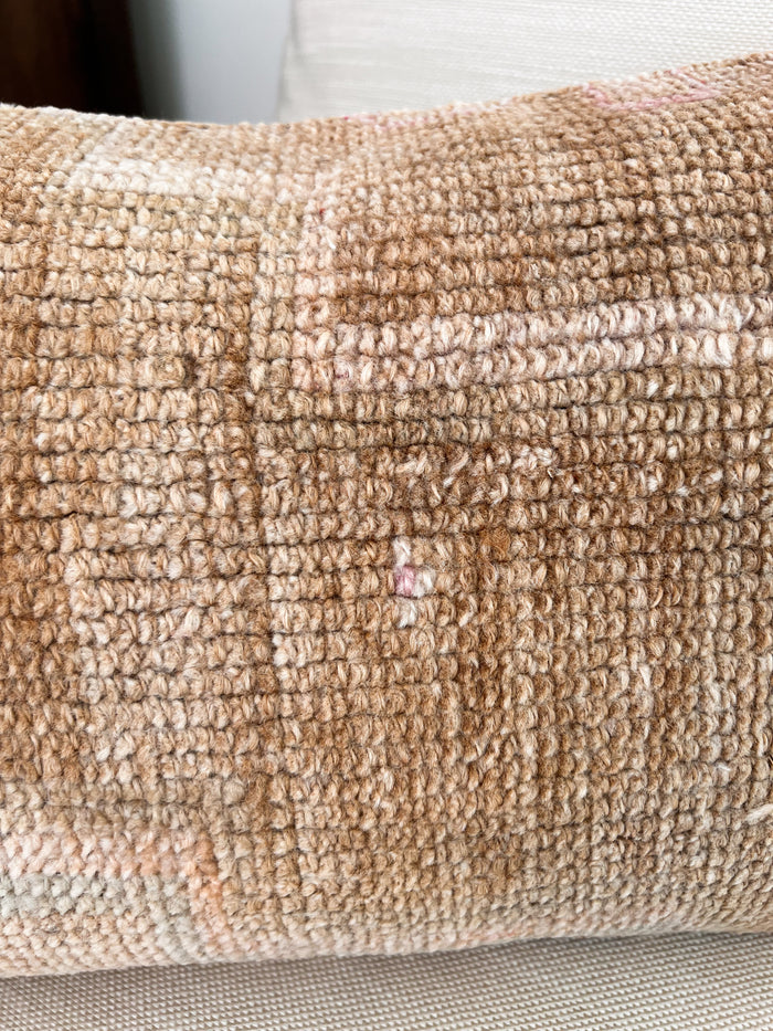 Handmade traditional Turkish oushak pillow cover made with vintage rugs 12x20 beige tan taupe
