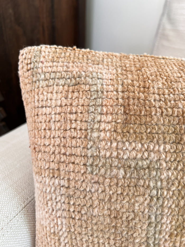 Handmade traditional Turkish oushak pillow cover made with vintage rugs 12x20 beige tan taupe
