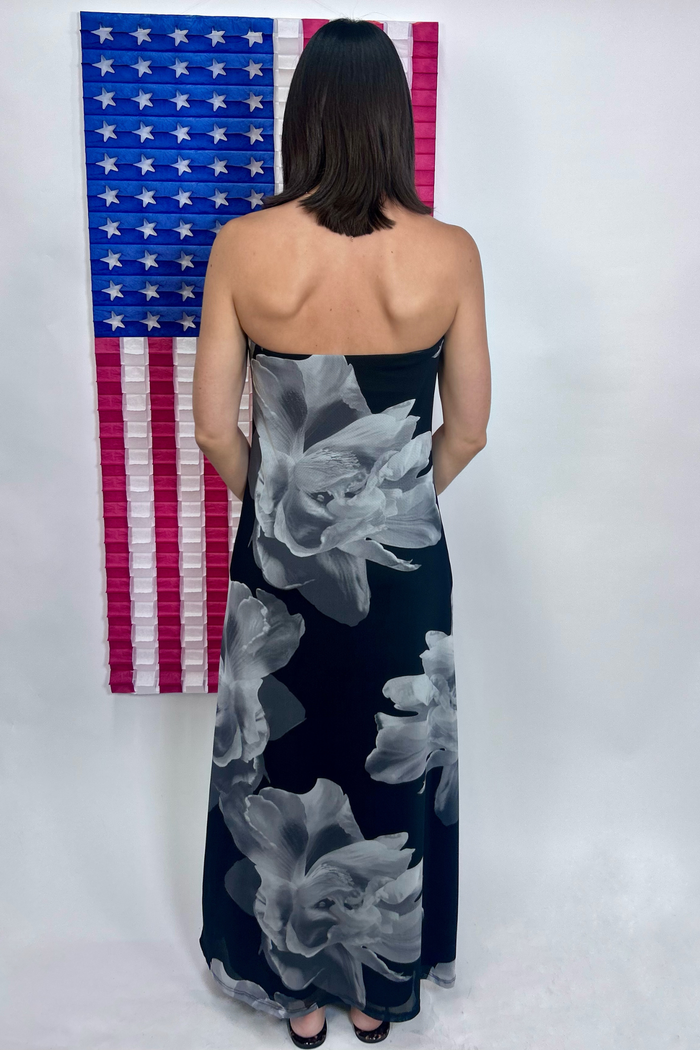 Tube Maxi Dress in Mesh- Black/Grey Floral