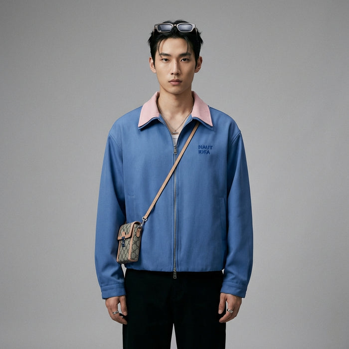 Veste homme bicolore décontractée grise et bleue - Mode Coréenne K-fashion - Taille M