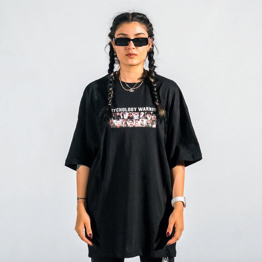 Unisex Printed Oversized Black T-shirt