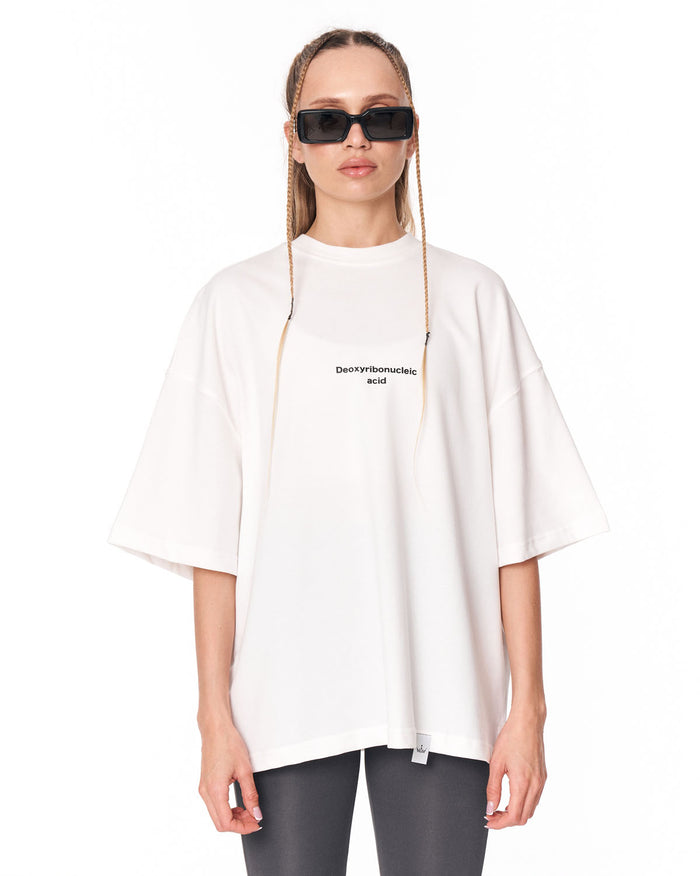 Urban DNA Applique Patch Oversized White T-shirt front view
