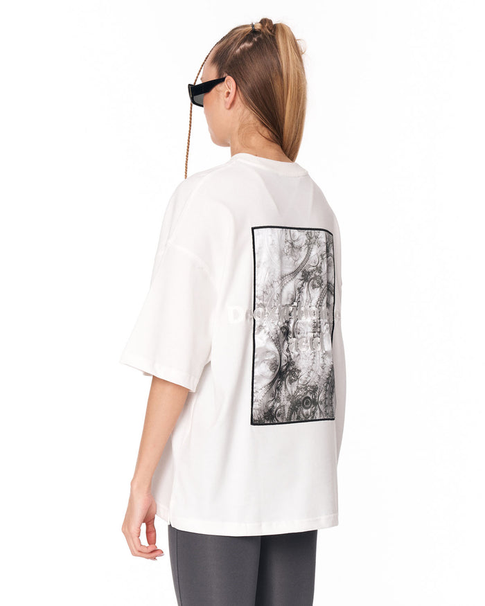 Urban DNA Applique Patch Oversized White T-shirt with back applique patch