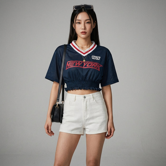 Top court sportif col V femme - Koreanxwear - Taille S