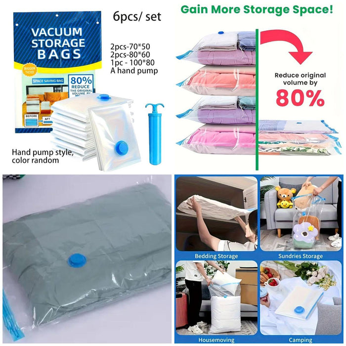 6-Piece Vacuum Storage Bags with Hand Pump – Compression Storage Set – Home Hatch Pakistan”