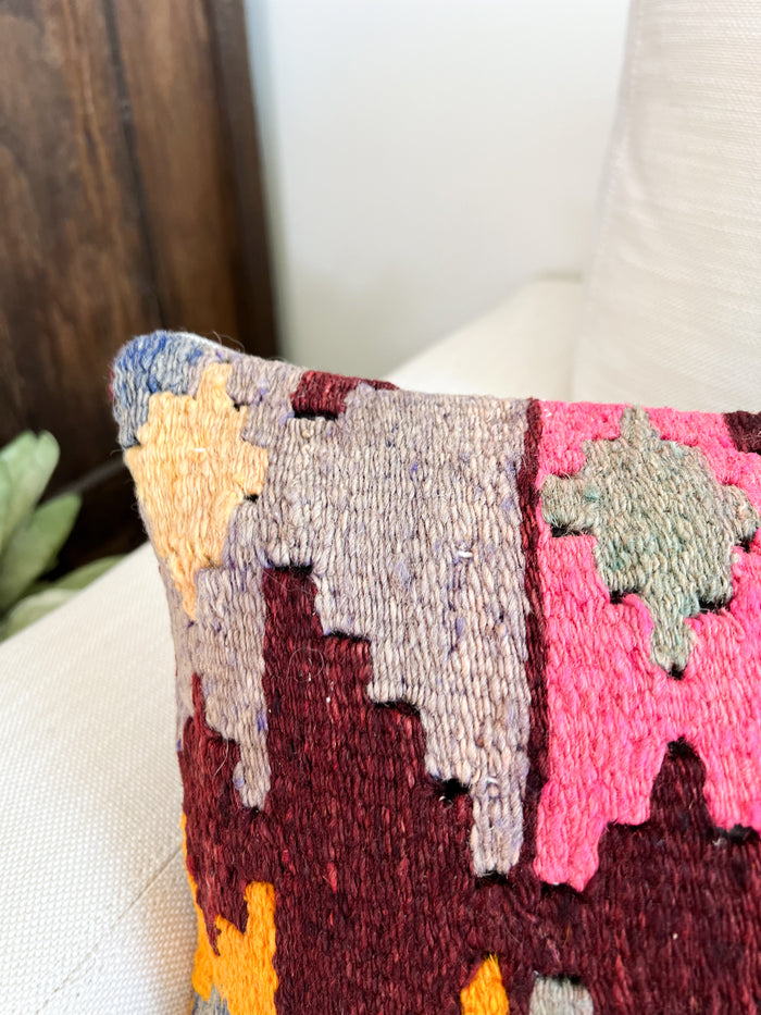 traditional Handmade Turkish kilim pillow cover made with vintage rugs 12x24