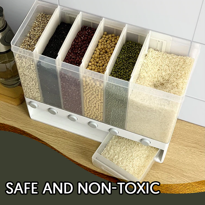 Wall-mounted 6-Compartment Dry Food Airtight Dispenser