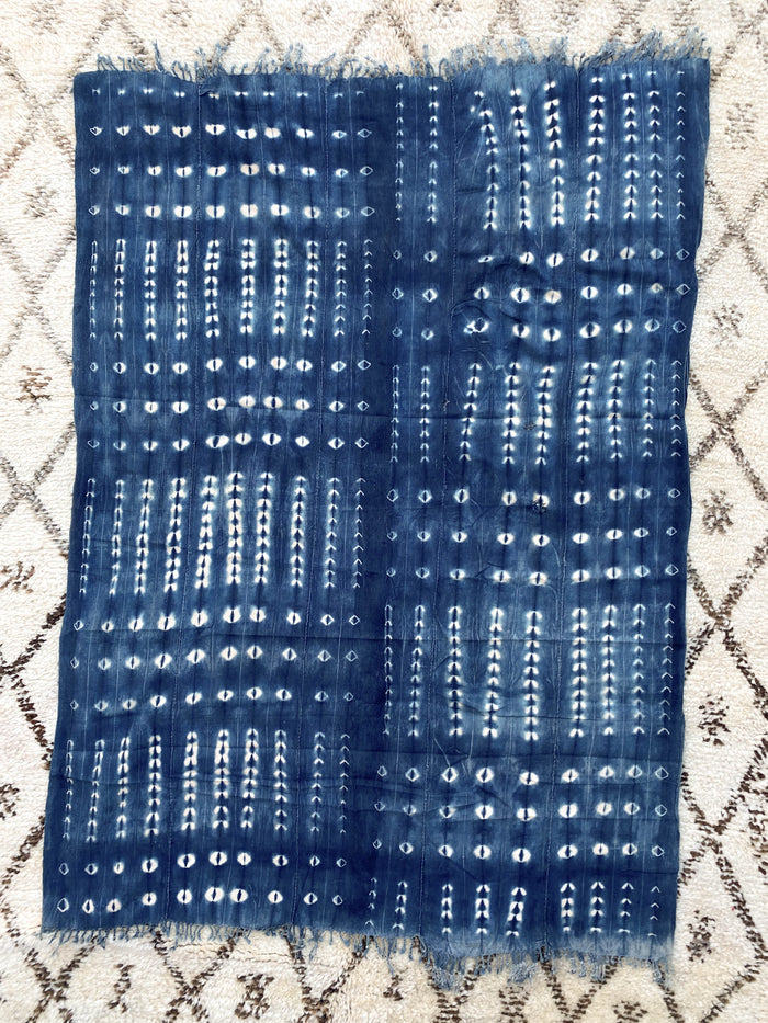 West African Mali Shibori Indigo Mud Cloth Throw I