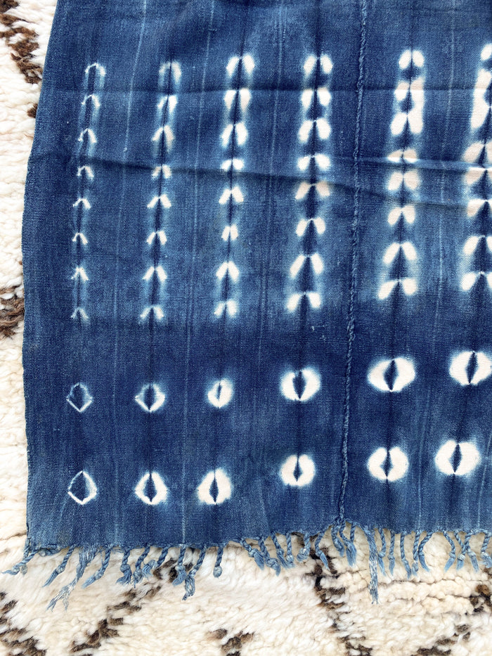 West African Mali Shibori Indigo Mud Cloth Throw I