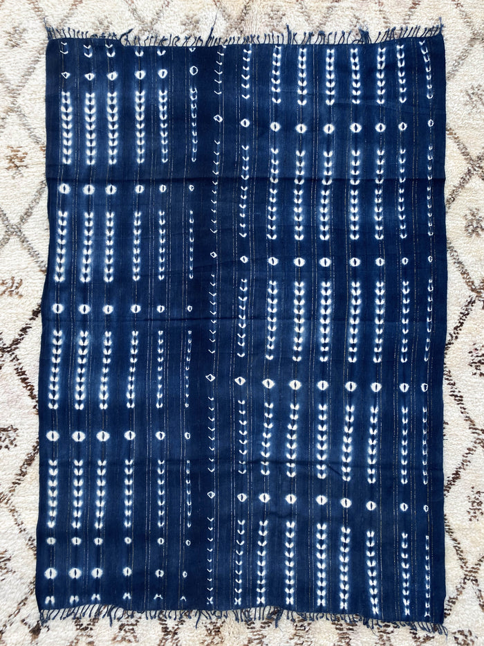 West African Mali Shibori Indigo Throw VI with metallic threading