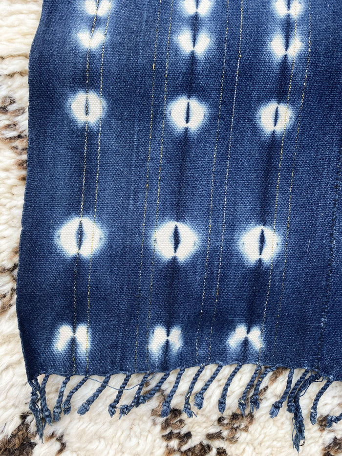 West African Mali Shibori Indigo Throw VIWest African Mali Shibori Indigo Throw VI with metallic threading