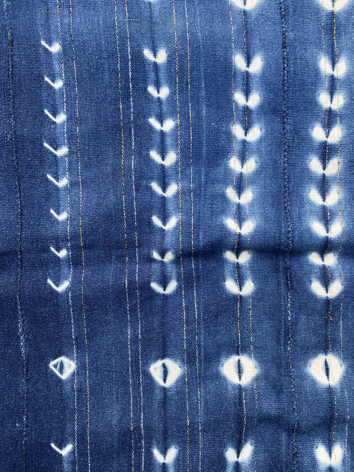 West African Mali Shibori Indigo Throw VI with metallic threading