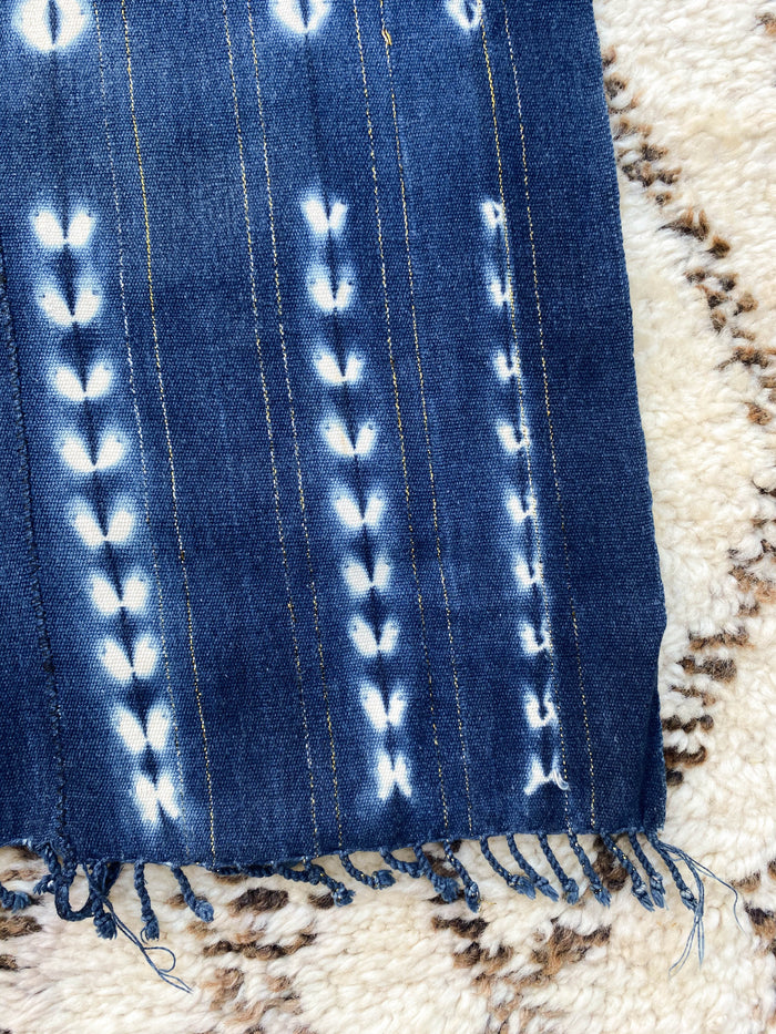 West African Mali Shibori Indigo Throw VI with metallic threading