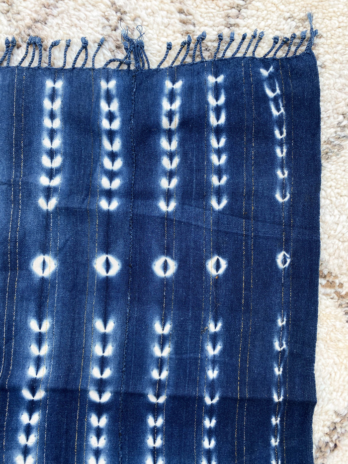 West African Mali Shibori Indigo Throw VI with metallic threading