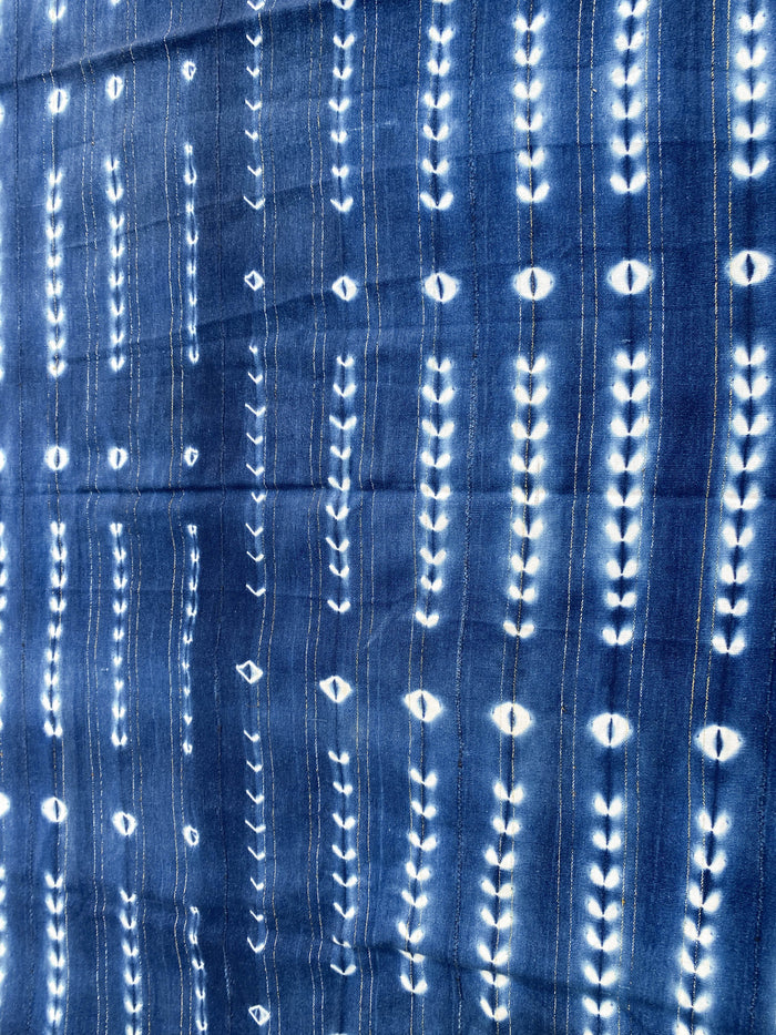 West African Mali Shibori Indigo Throw VI with metallic threading