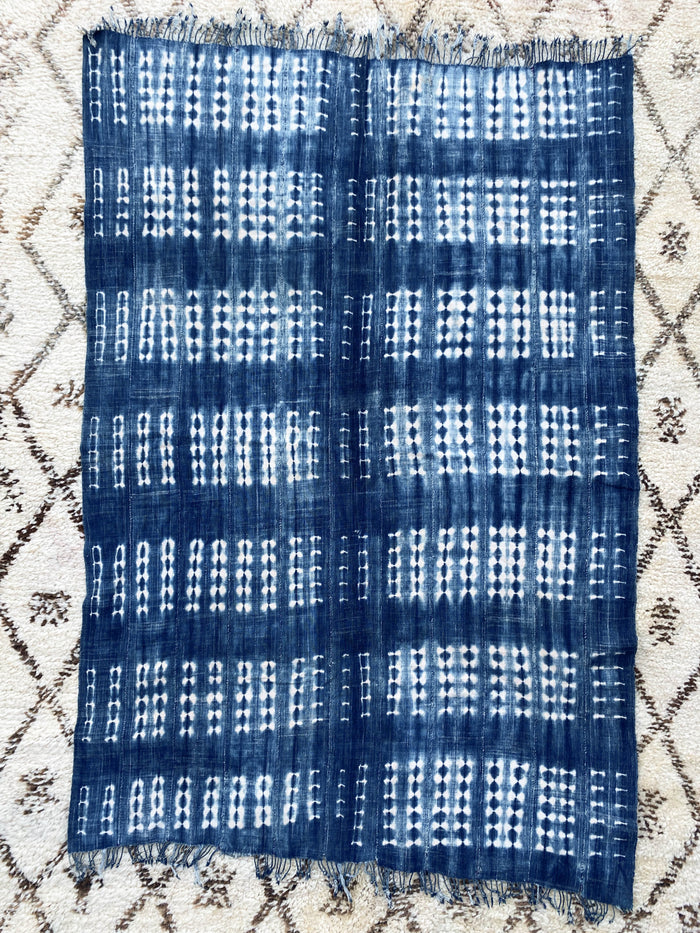 West African Mali Shibori Indigo Throw XII
