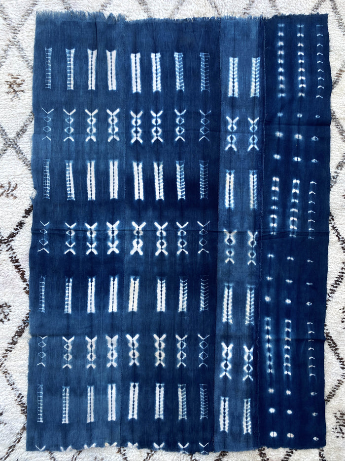 West African Mali Shibori Indigo Throw XXII