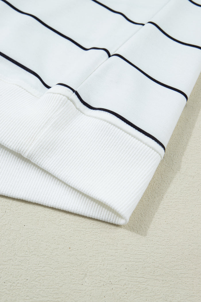 White Stripe Color Block Zip V Neck Sleeveless Top