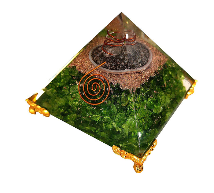 White Whale Amazonite Orgone Pyramid Energy Generator Reiki Healing Crystal Chakra With Gold Stand Feng Shui Pyramid