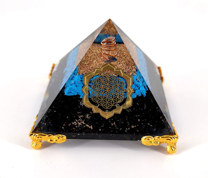 White Whale Amethyst Orgone Pyramid Energy Generator Reiki Healing Crystal Chakra With Gold Stand Feng Shui Pyramid