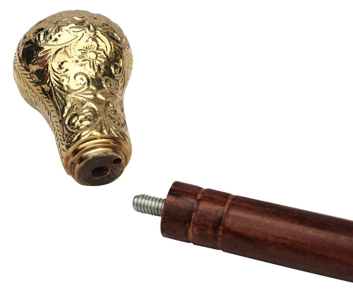 White Whale Round Handle Walking Stick - Men Derby Canes and Wooden Walking Stick for Men and Women - 37" Brown Ebony Brass Handle in Golden Tone Natural Wood Unisex Cane
