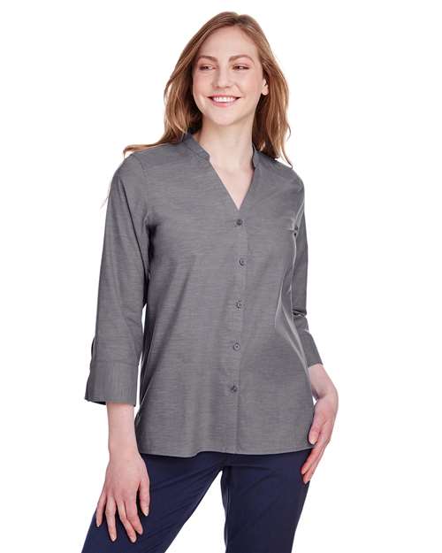 Women's Crown Collection® Stretch Pinpoint Chambra Three-Quarter Sleeve Shirt